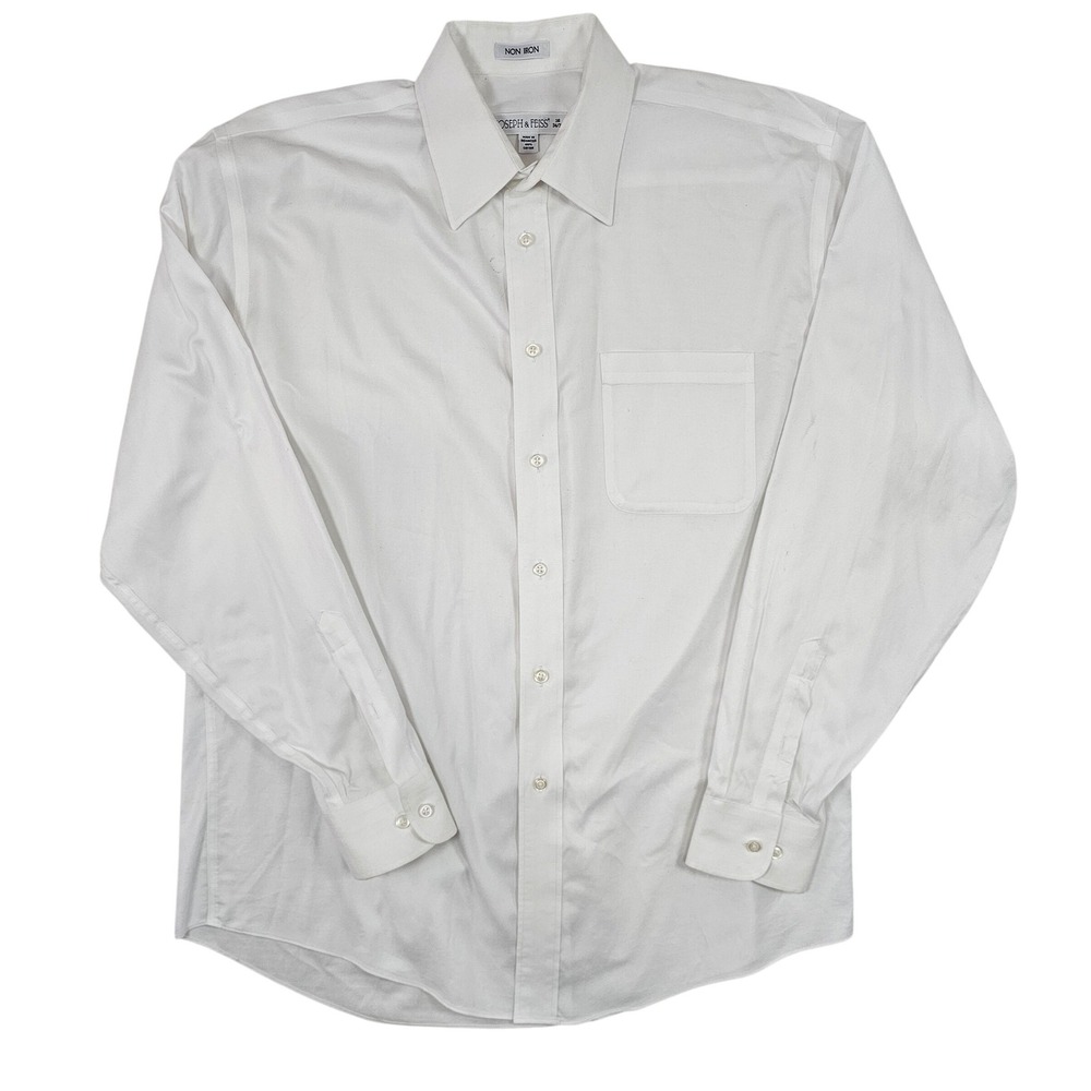Joseph & Feiss Mens White Non Iron 100% Cotton Dress Shirt 16 34/35 Long Sleeve